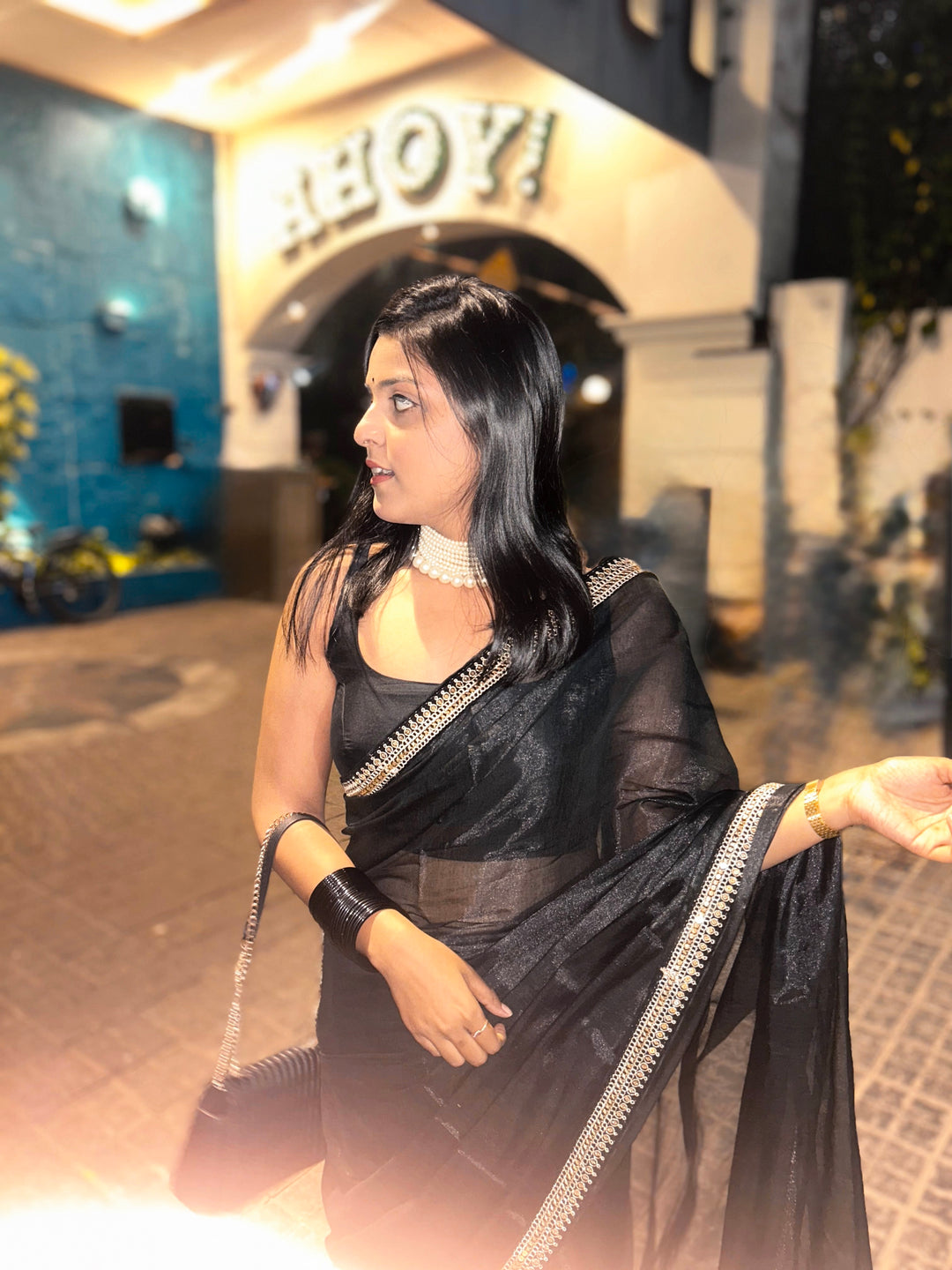 Black Zari Tissue Saree