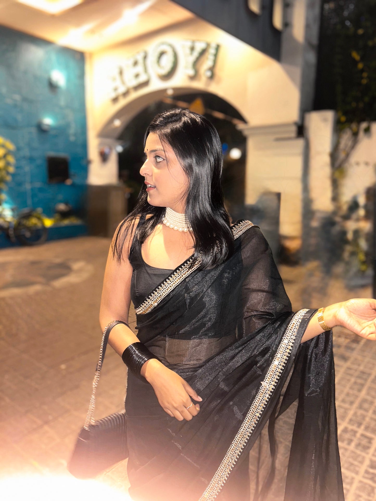 Black Zari Tissue Saree