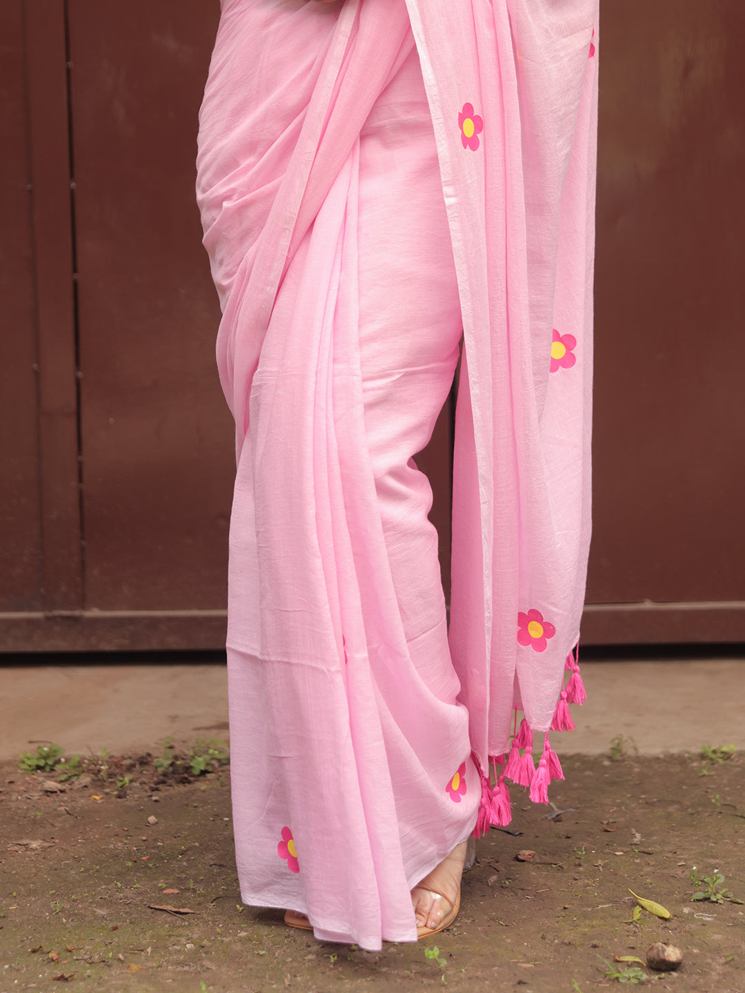 Soft Pink Mulmul Cotton Saree