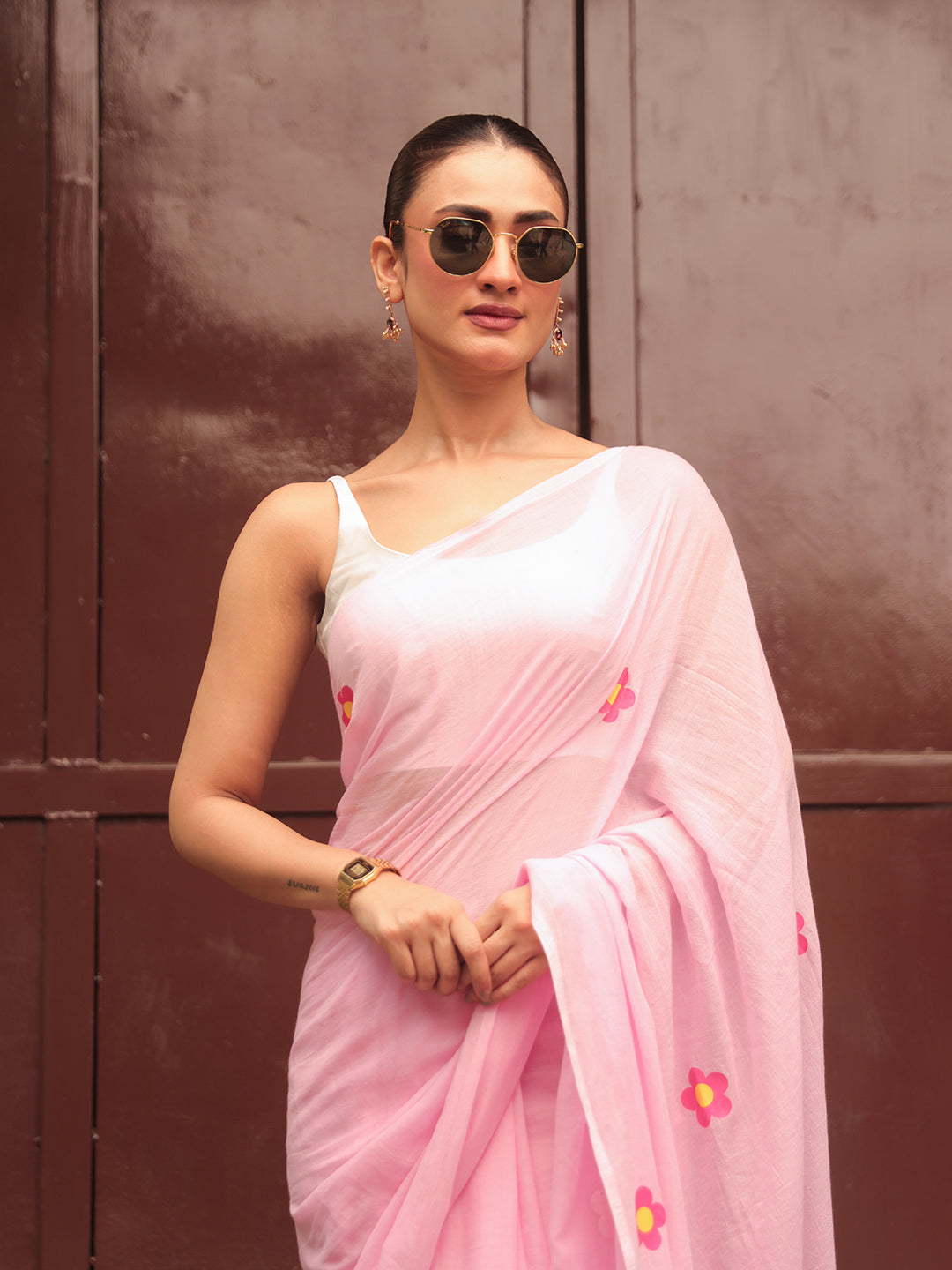 Soft Pink Mulmul Cotton Saree