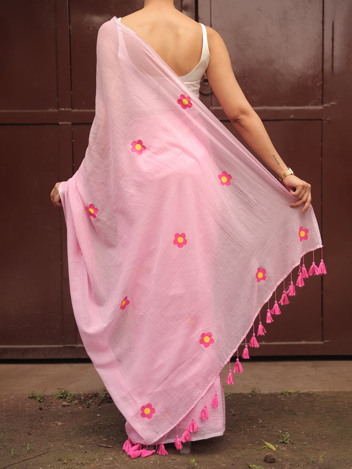 Soft Pink Mulmul Cotton Saree