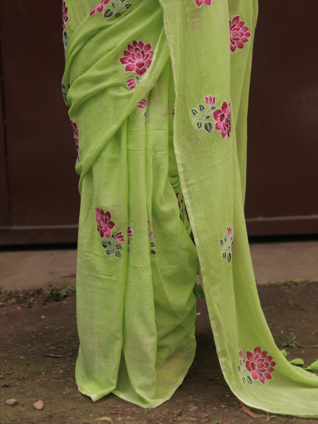 Light Green Mulmul Cotton Saree