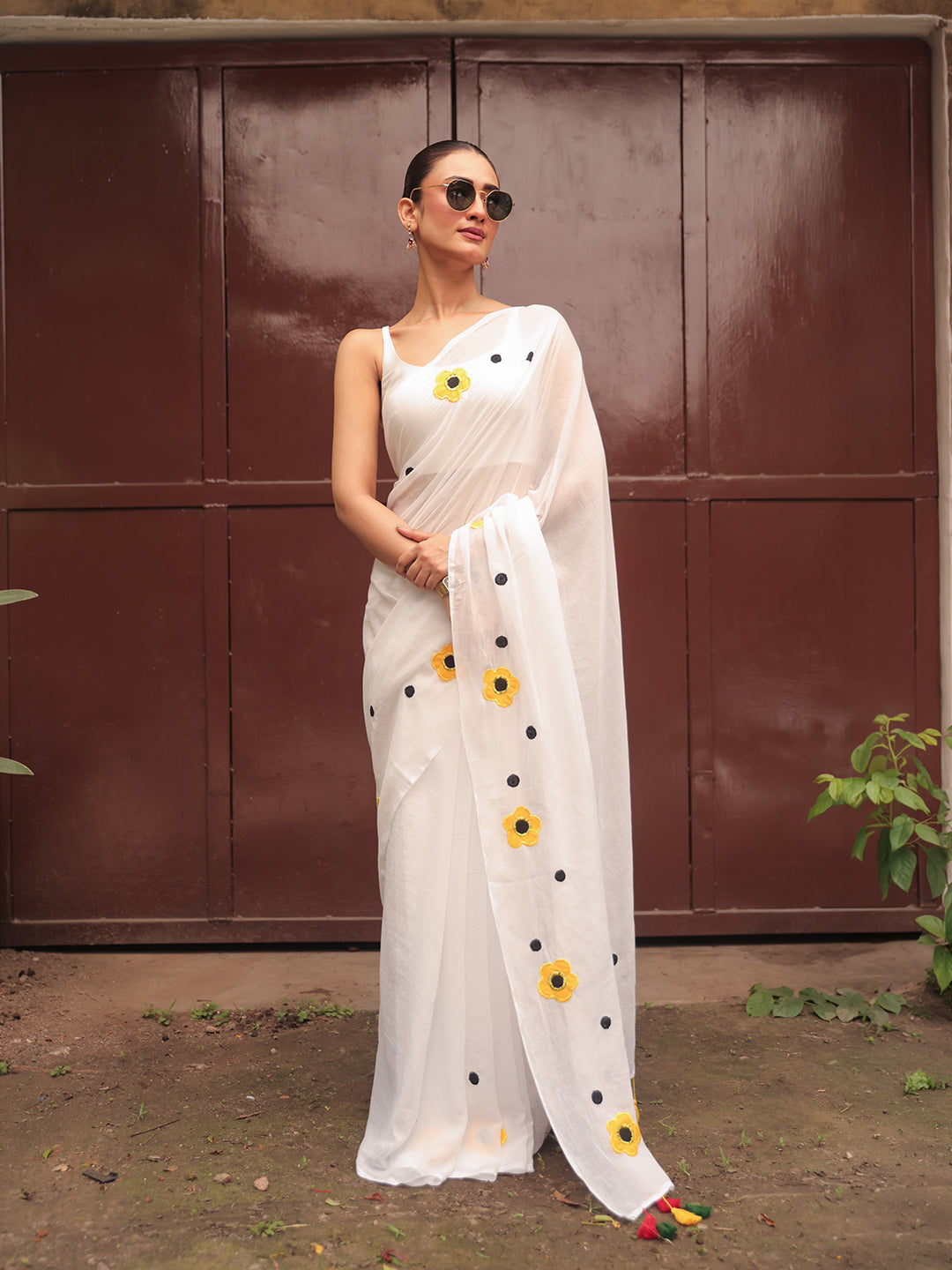 White Mulmul Cotton Saree