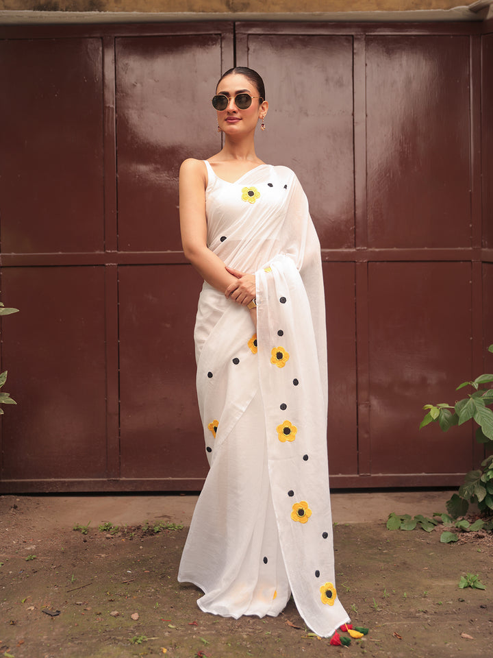 White Mulmul Cotton Saree