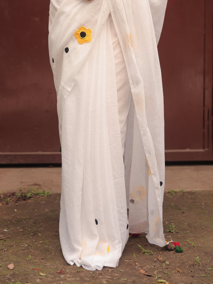 White Mulmul Cotton Saree