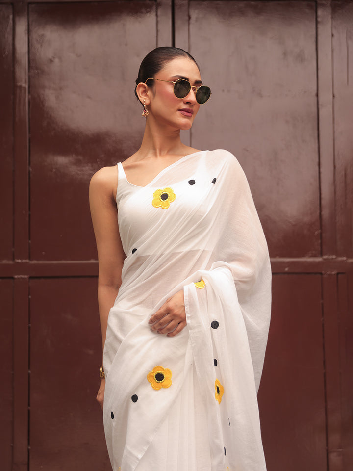 White Mulmul Cotton Saree