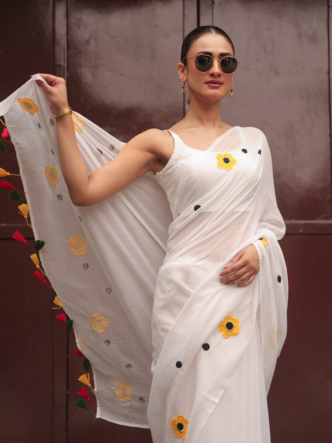 White Mulmul Cotton Saree