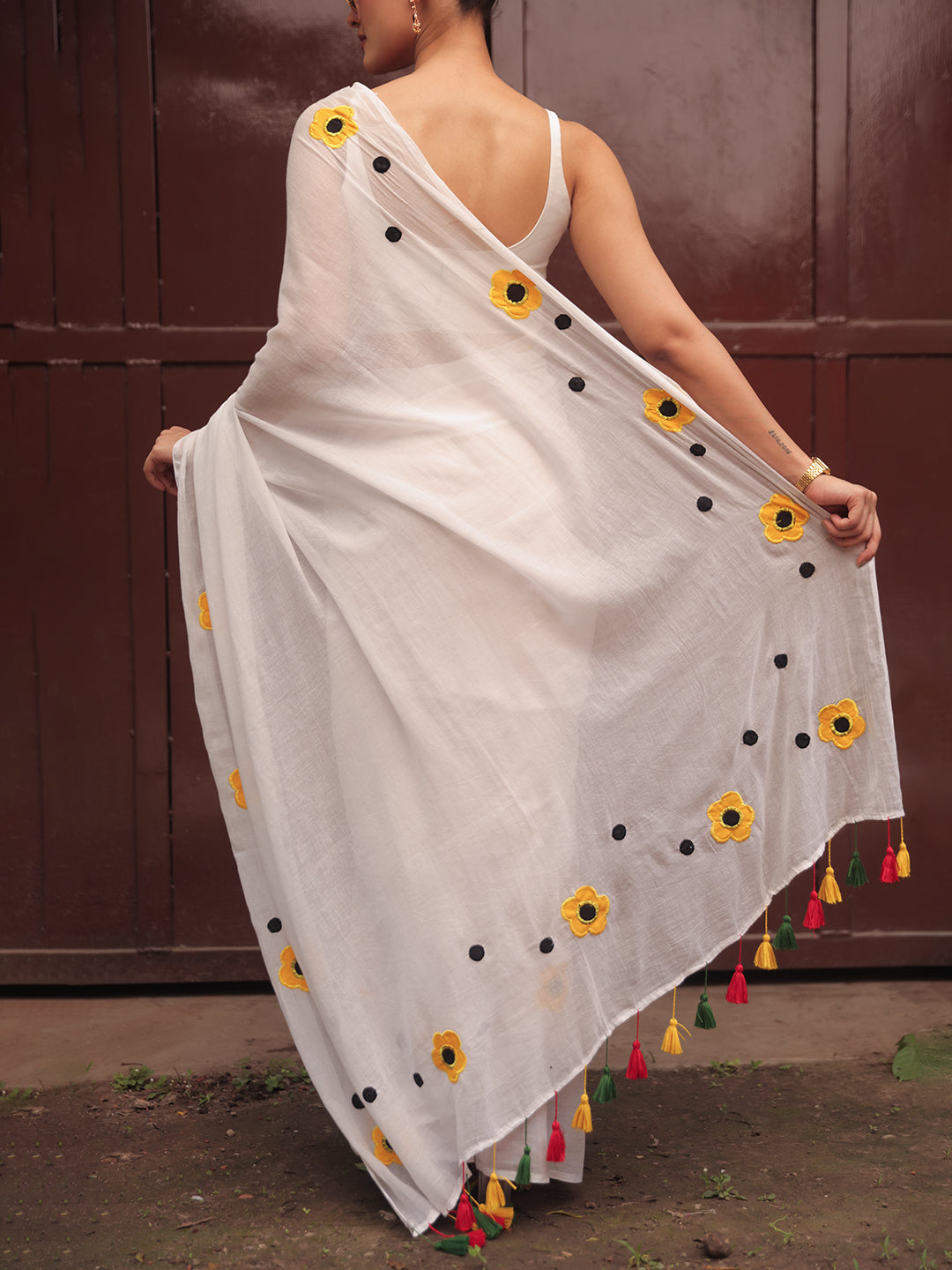 White Mulmul Cotton Saree
