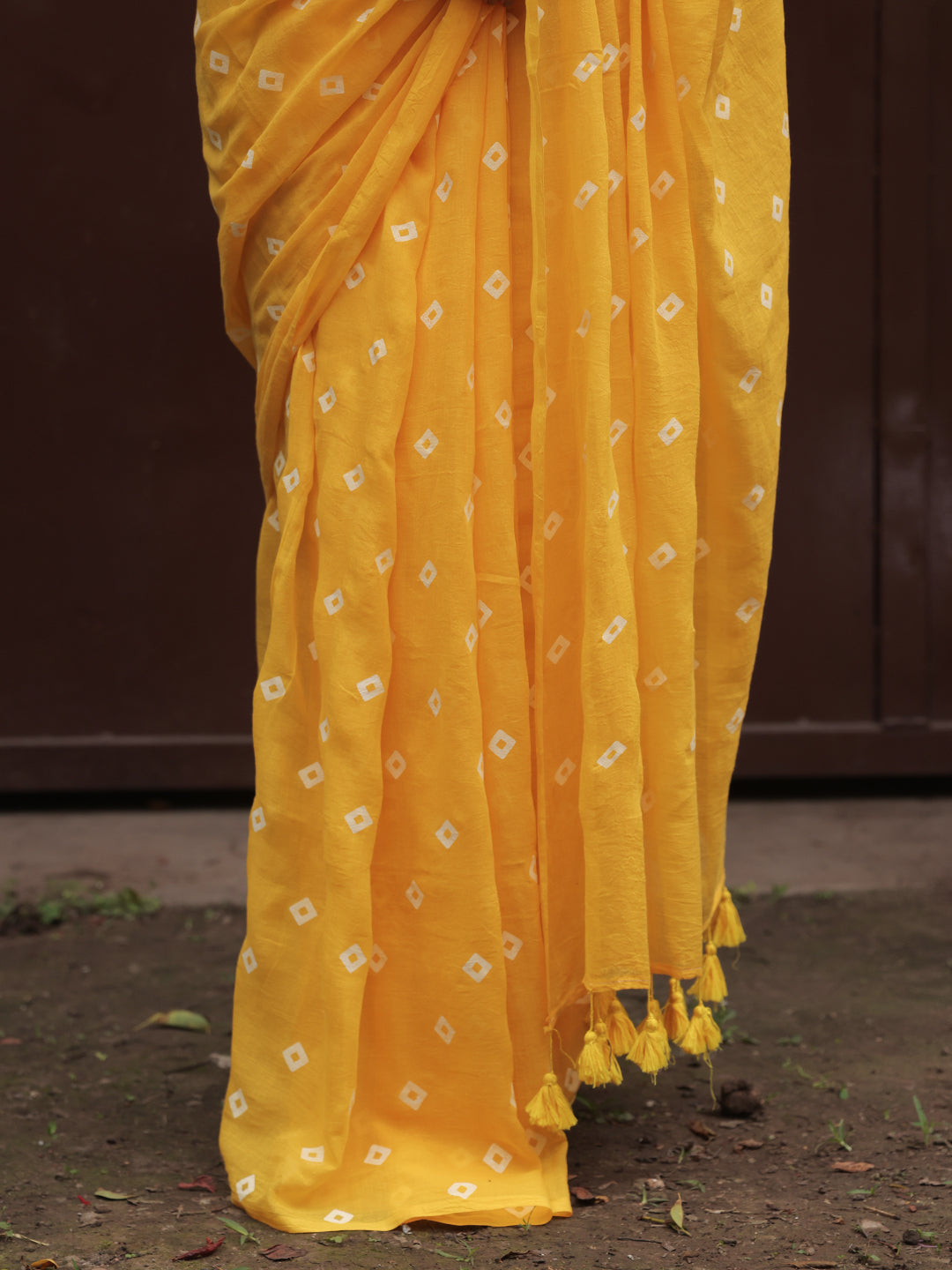Yellow Mulmul Cotton Saree