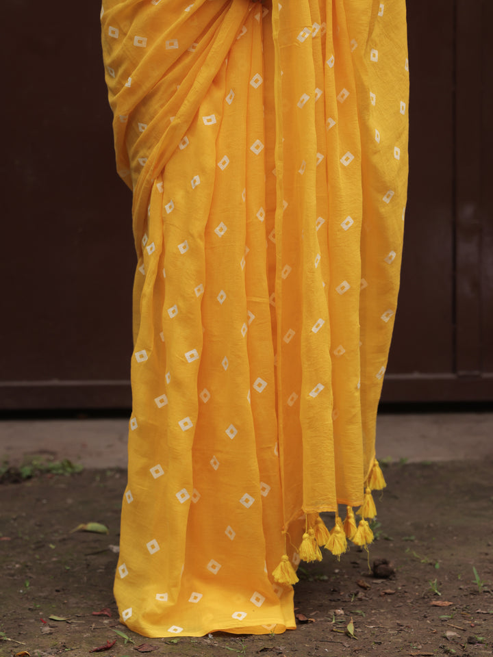 Yellow Mulmul Cotton Saree