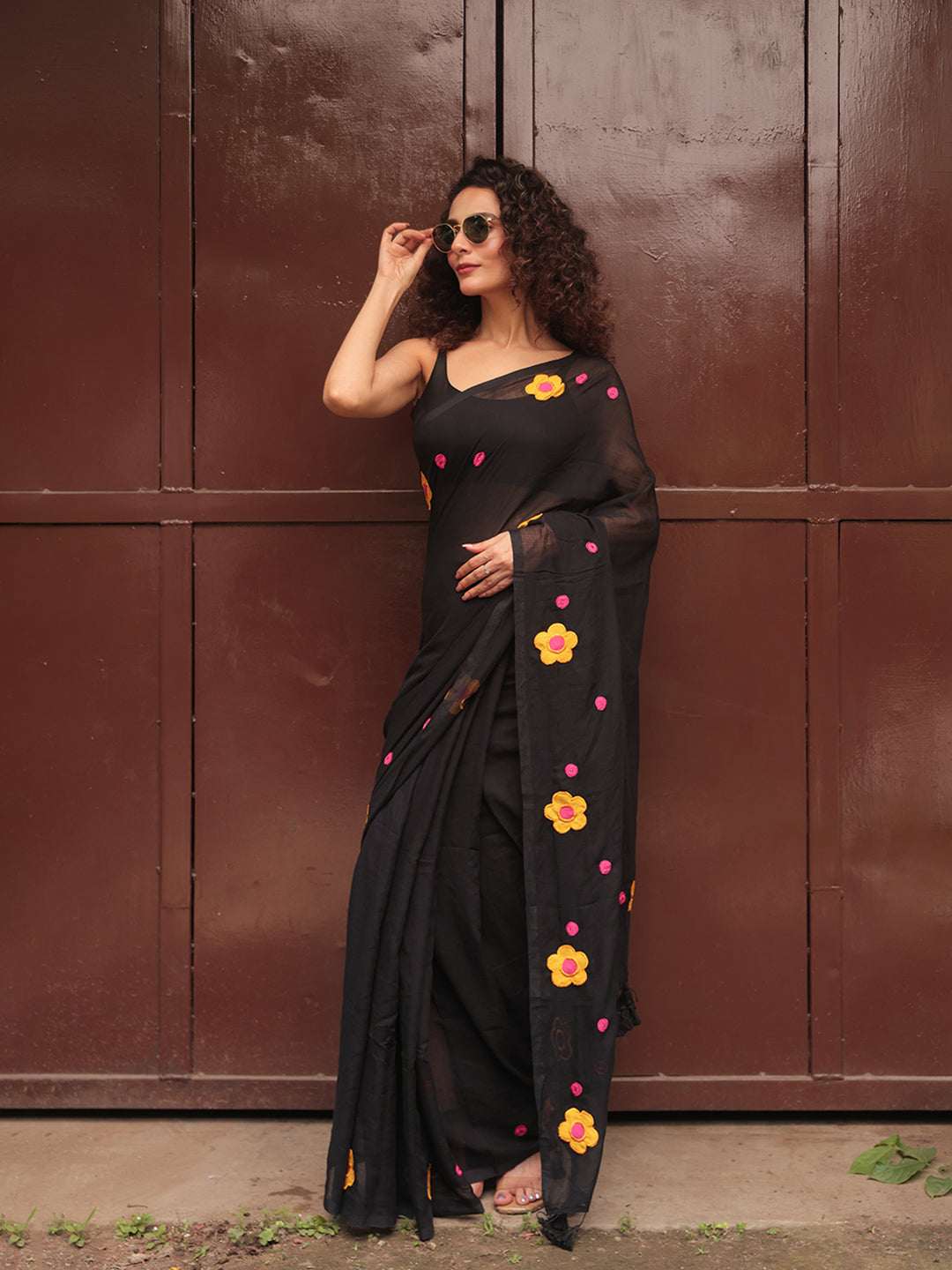 Black Mulmul Cotton Saree
