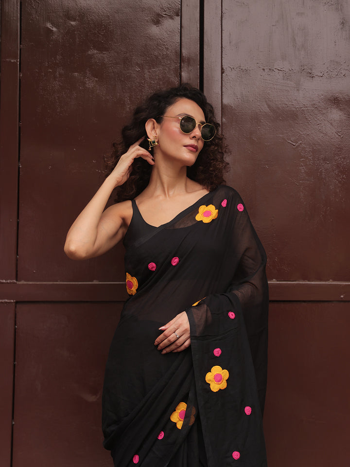 Black Mulmul Cotton Saree