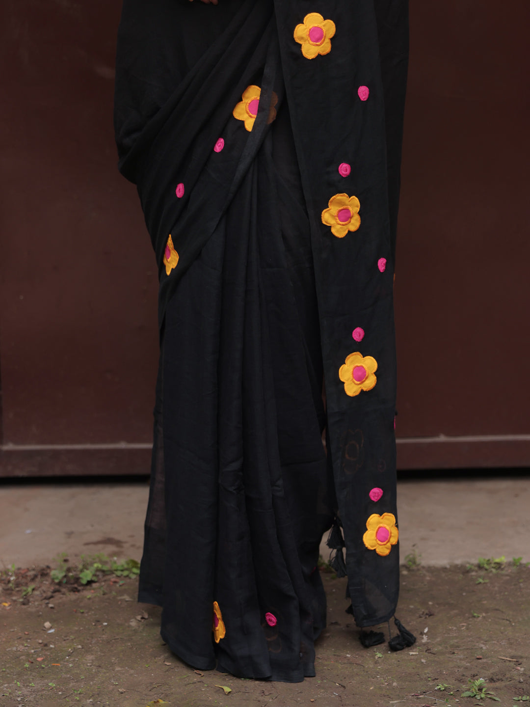 Black Mulmul Cotton Saree