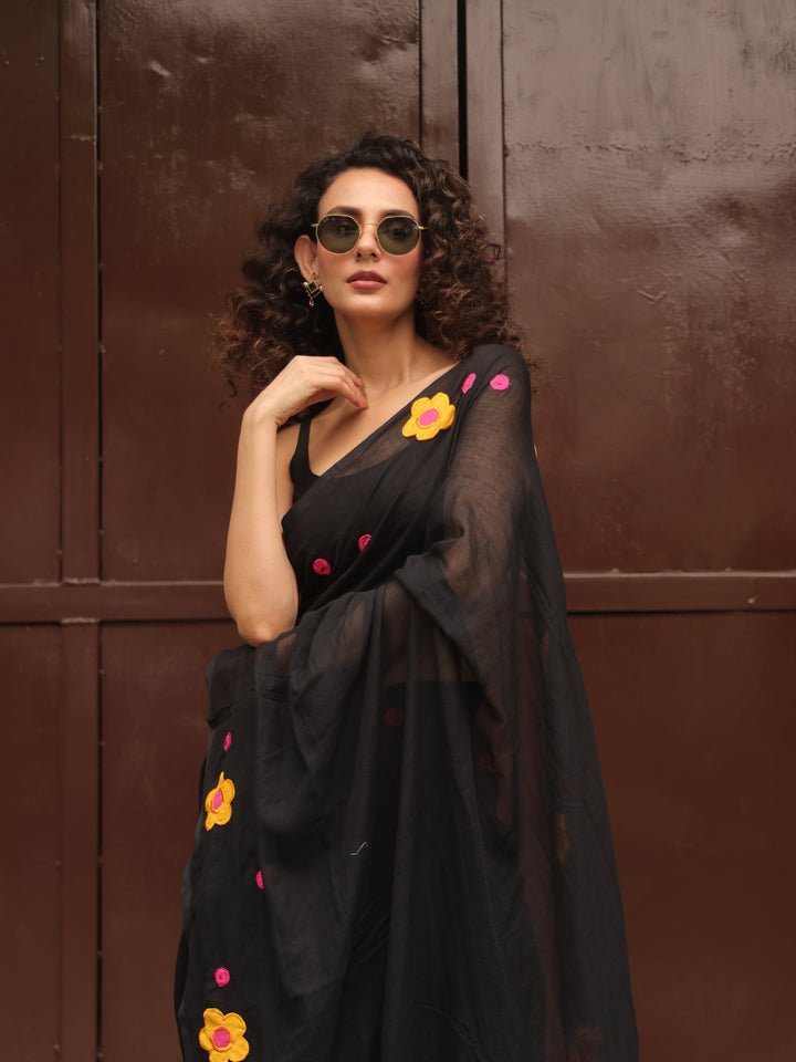 Black Mulmul Cotton Saree
