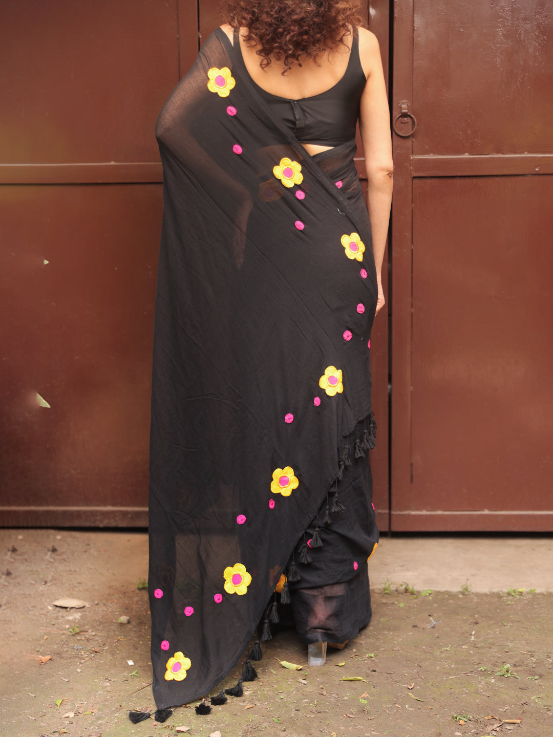 Black Mulmul Cotton Saree