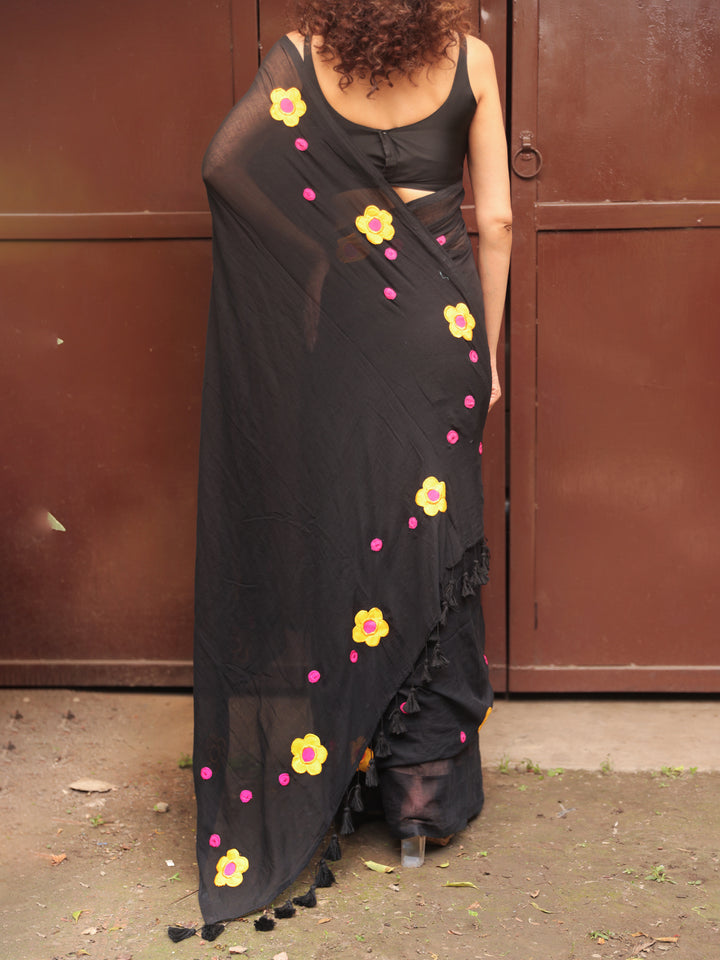 Black Mulmul Cotton Saree