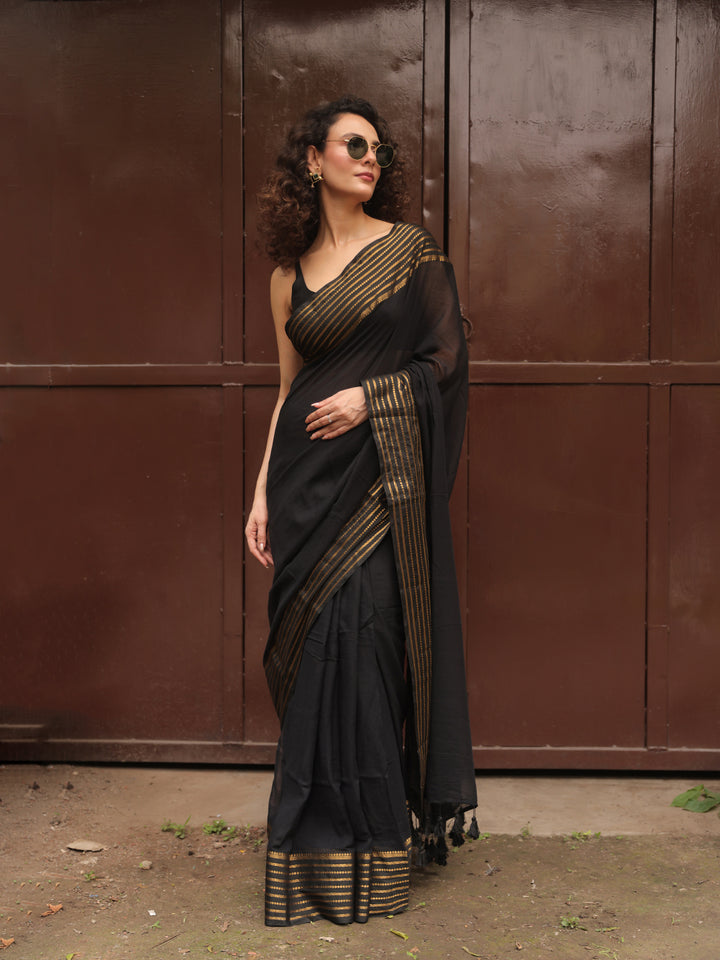 Classic Blacks Mulmul Cotton Saree