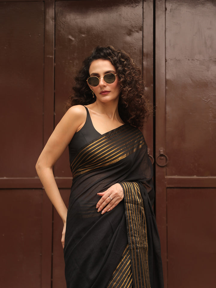Classic Blacks Mulmul Cotton Saree