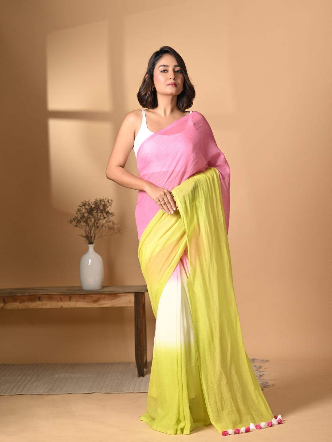 Pink Tie dye Mulmul Cotton Saree