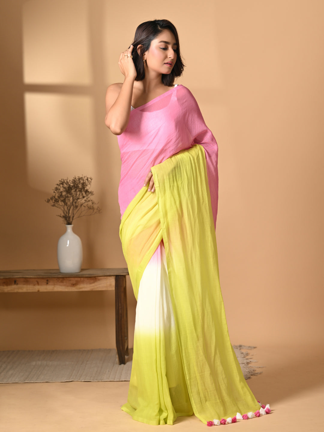 Pink Tie dye Mulmul Cotton Saree