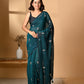 Turquoise Blue Mulmul Cotton Saree