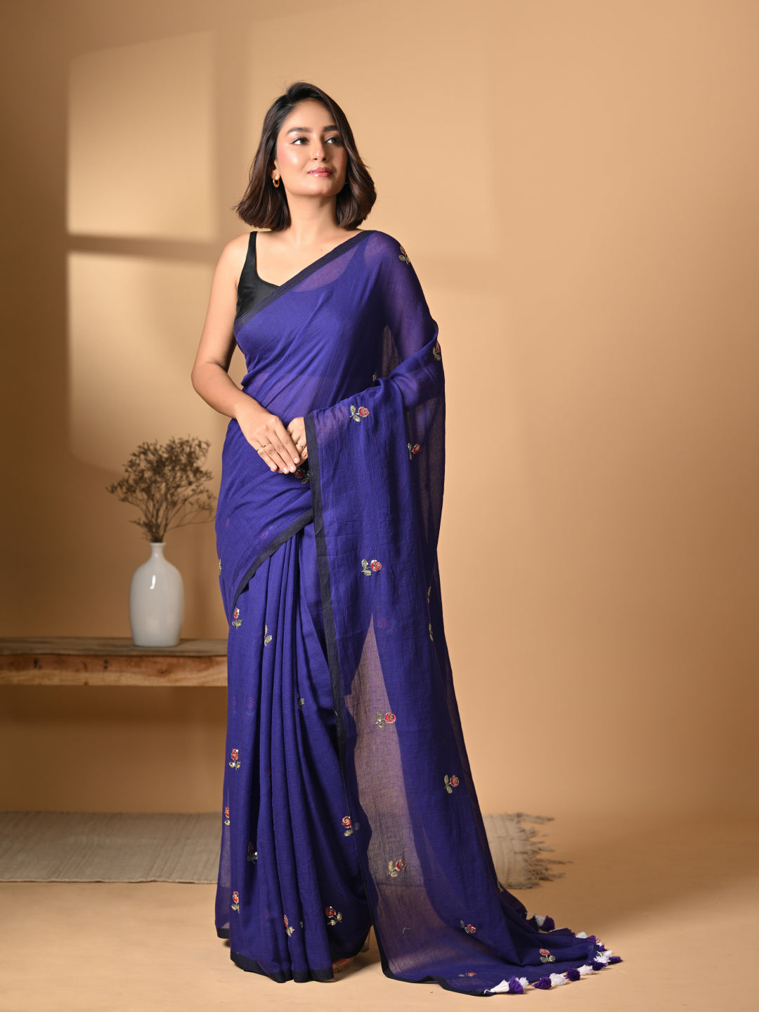 Purple Mulmul Cotton Saree