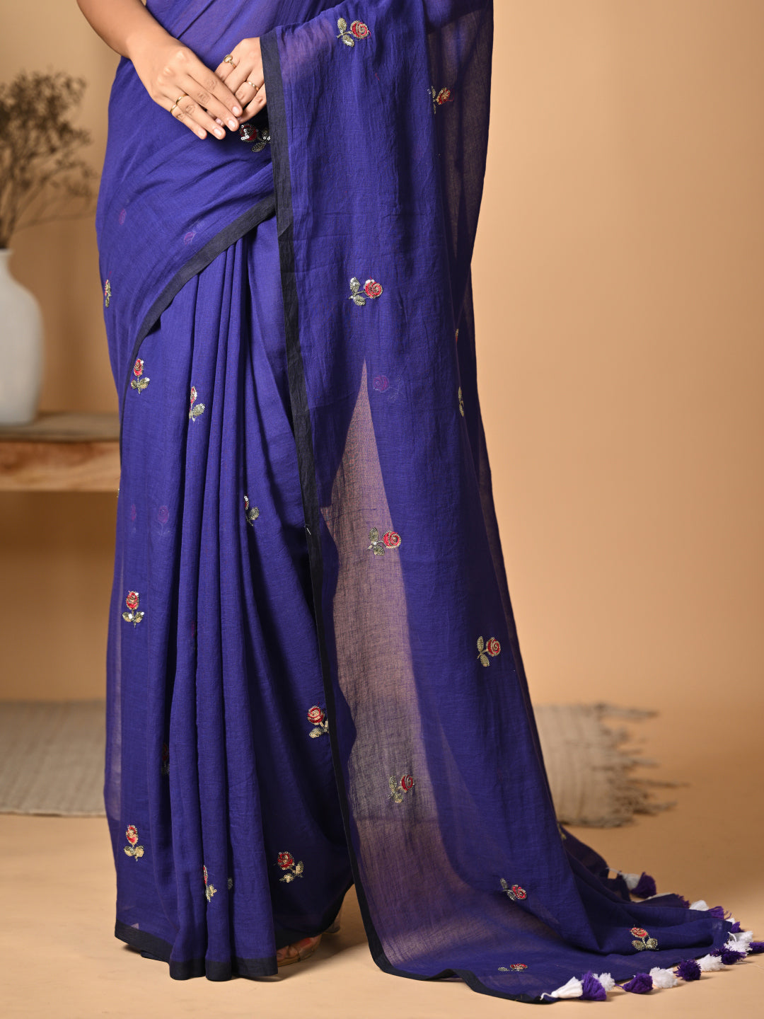 Purple Mulmul Cotton Saree