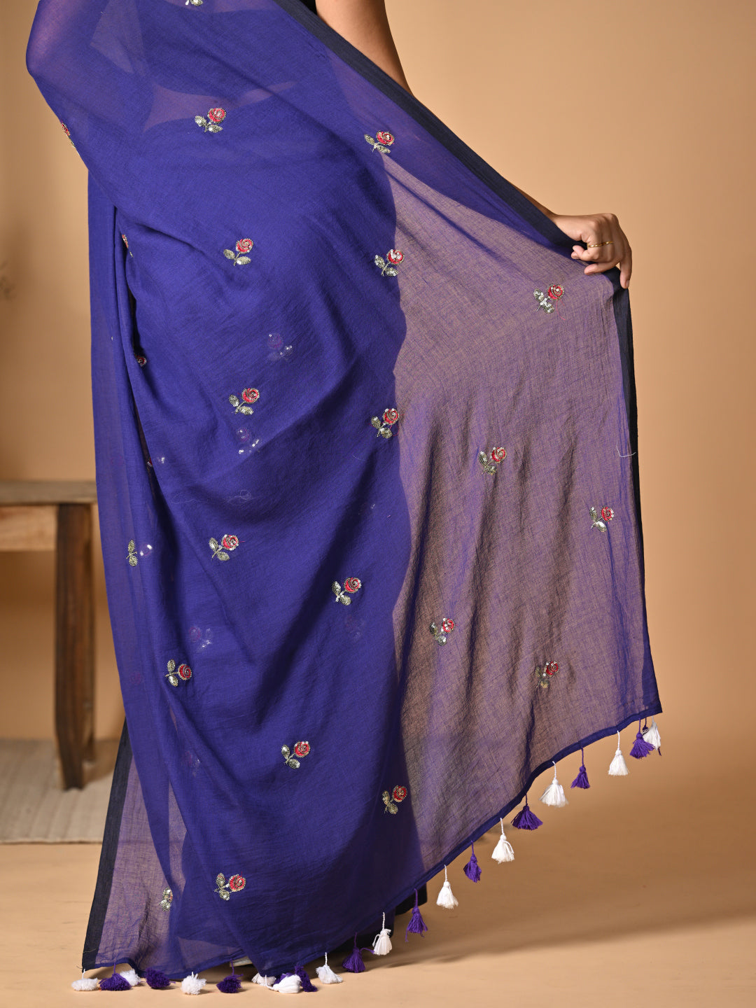 Purple Mulmul Cotton Saree