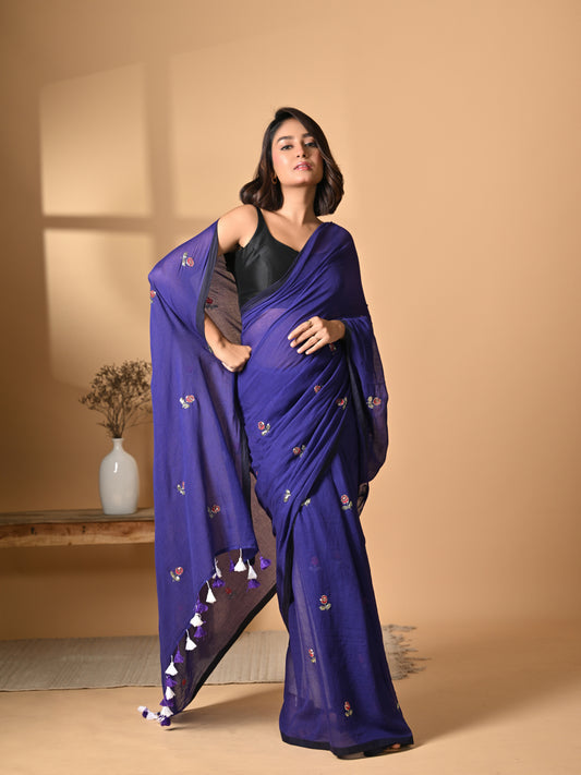 Purple Mulmul Cotton Saree