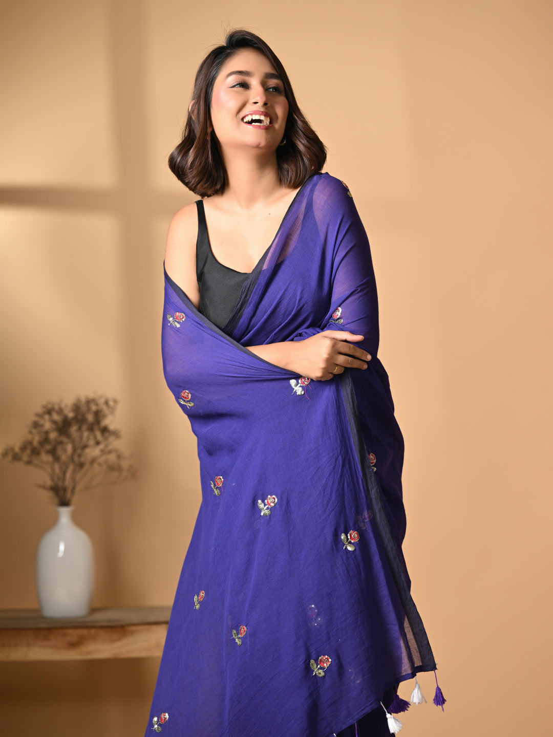 Purple Mulmul Cotton Saree