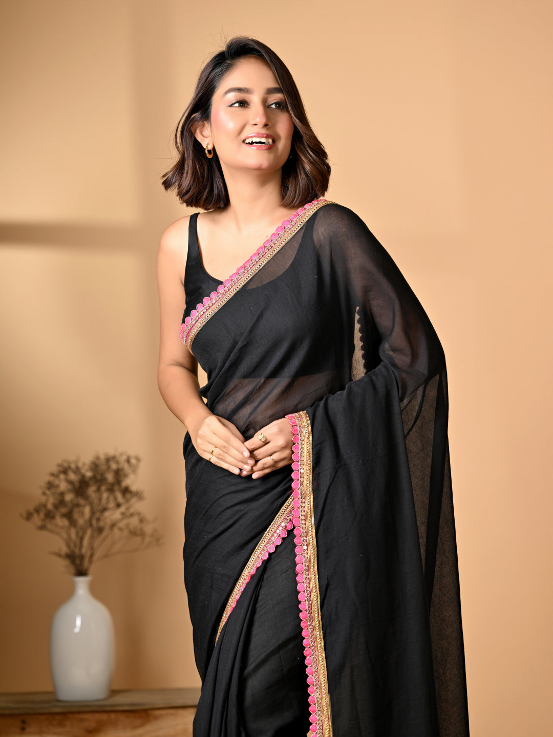 Black Zari  Mulmul Cotton Saree