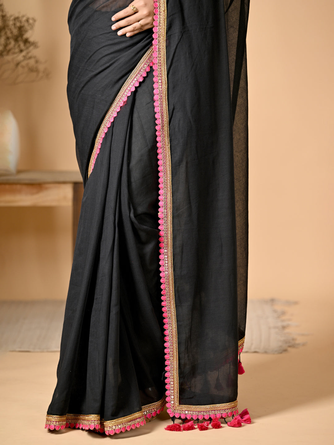 Black Zari  Mulmul Cotton Saree