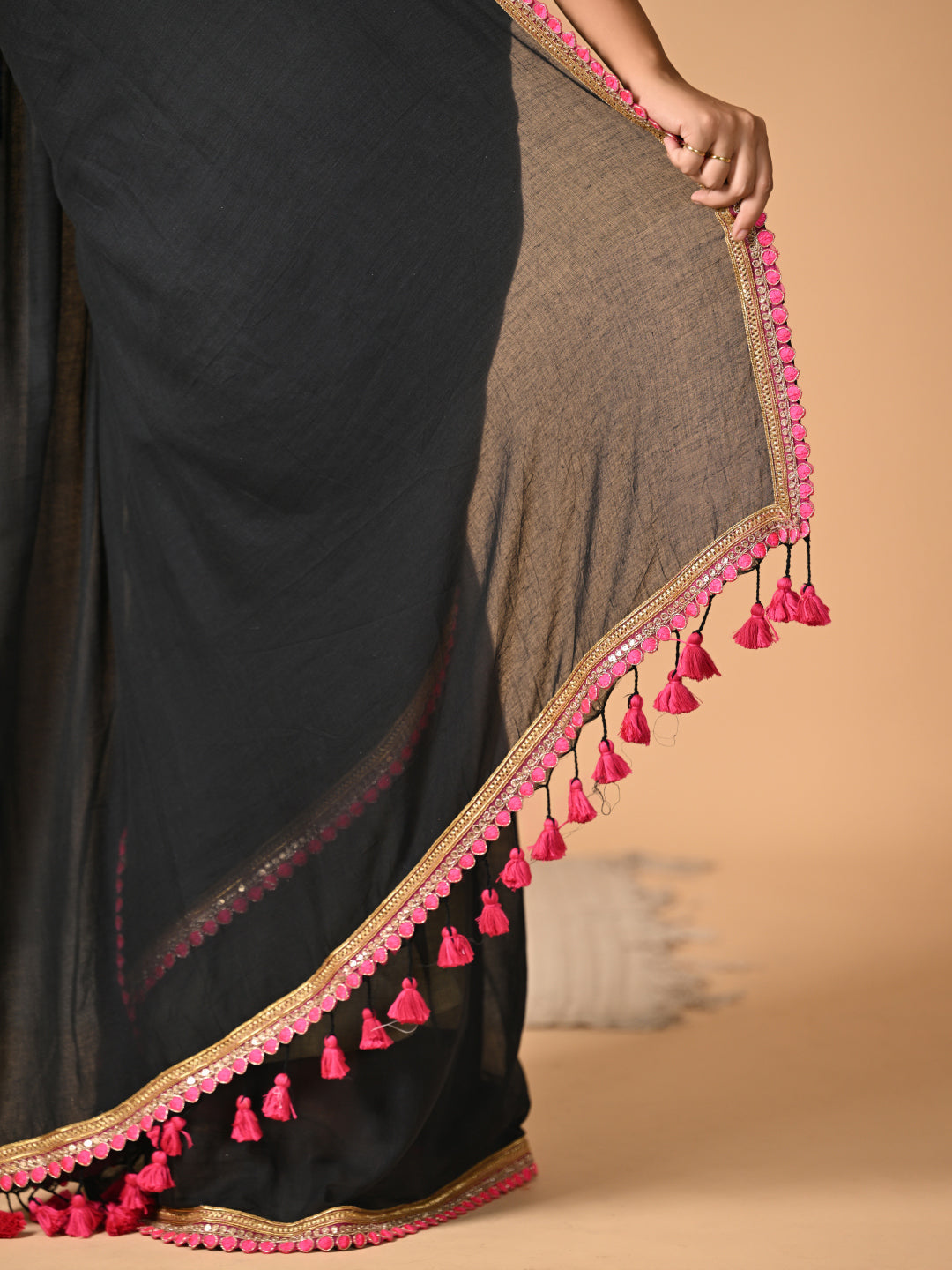 Black Zari  Mulmul Cotton Saree