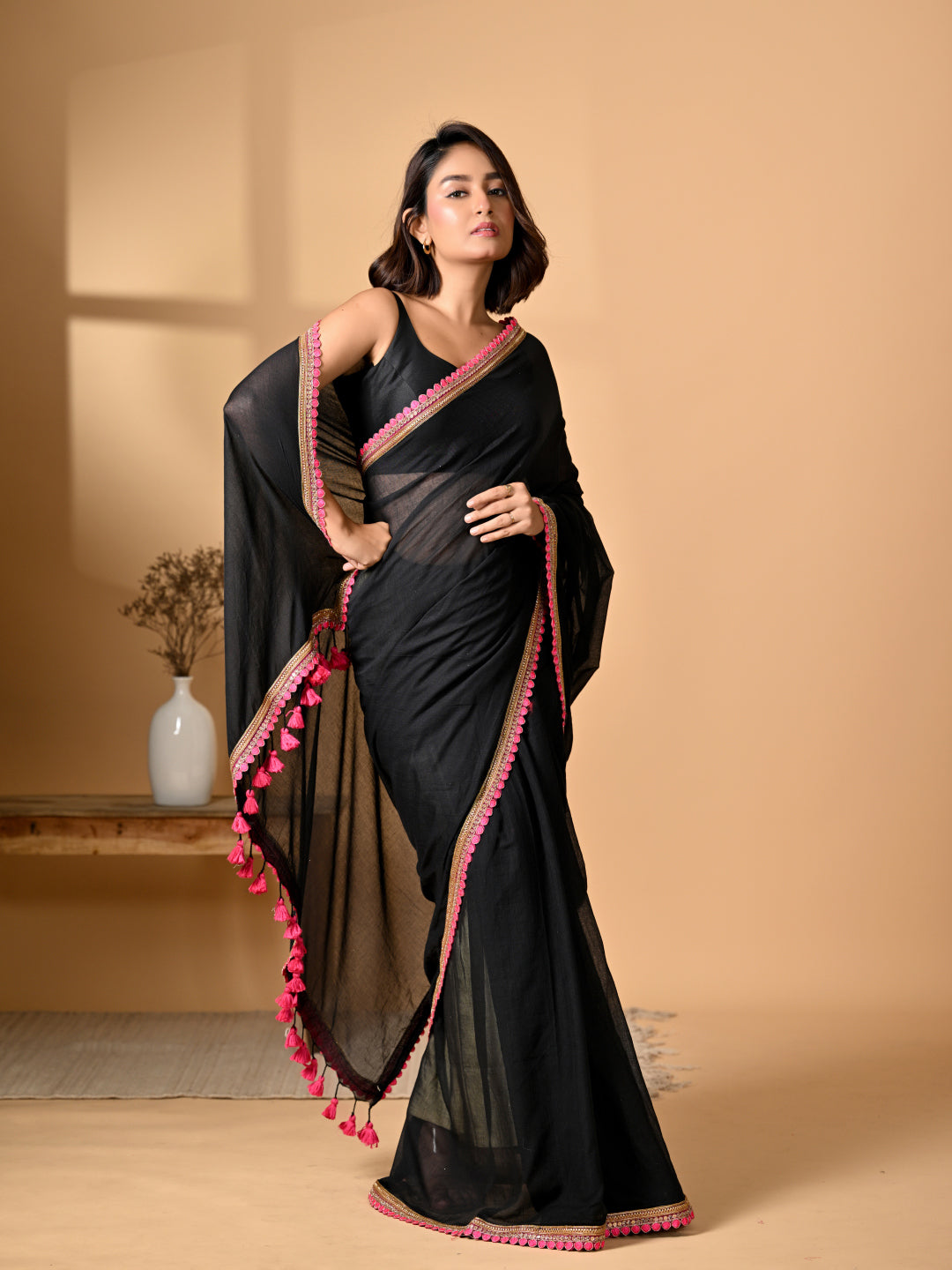 Black Zari  Mulmul Cotton Saree