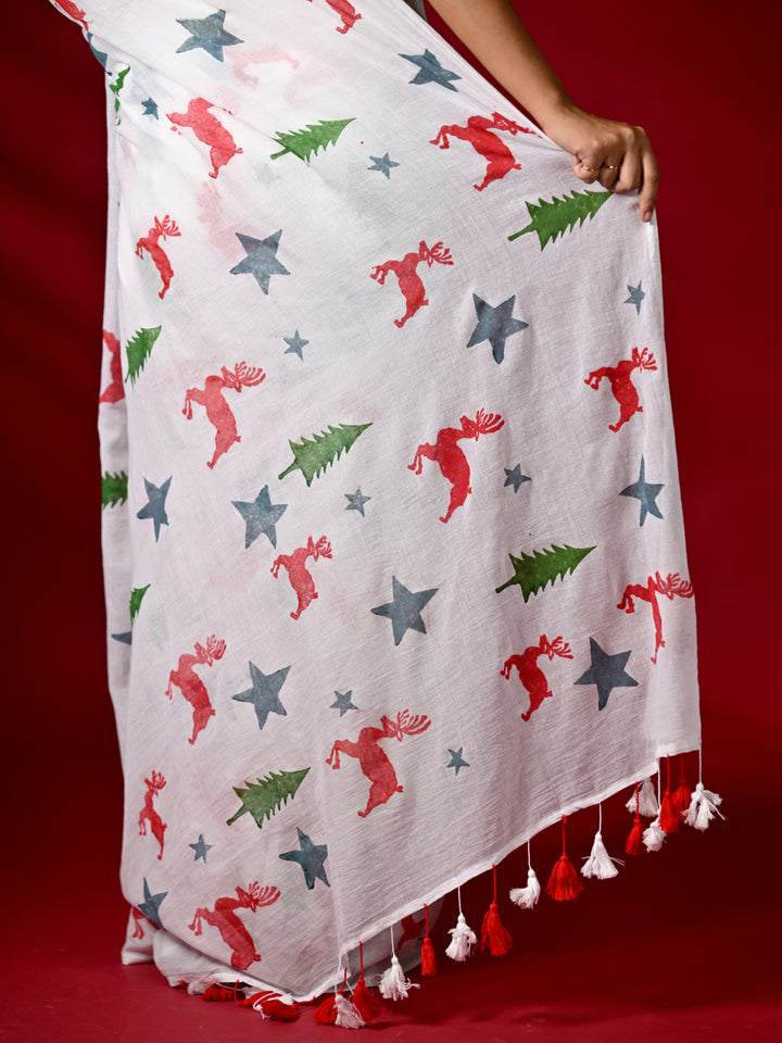 White Mulmul Cotton Saree