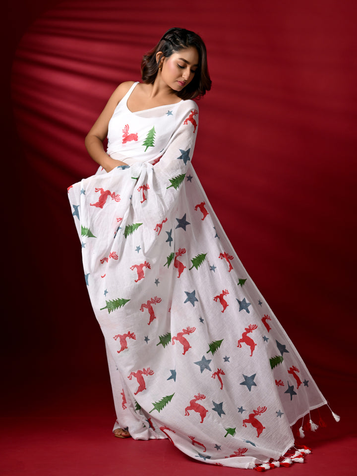 White Mulmul Cotton Saree