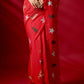 Red Mulmul Cotton Saree