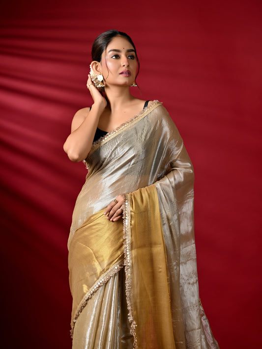 Golden Zari Tissue Saree