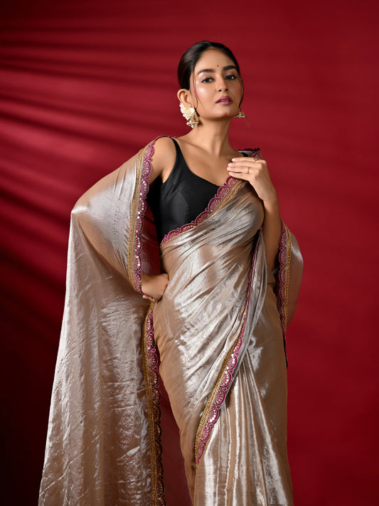 Grey Zari Tissue Saree