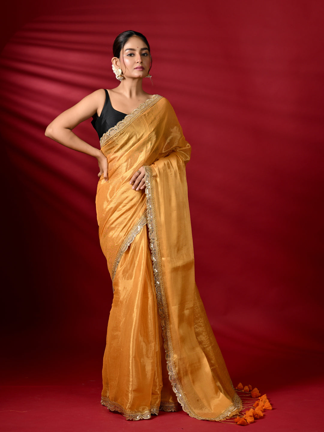 Yellow Zari Tissue Saree