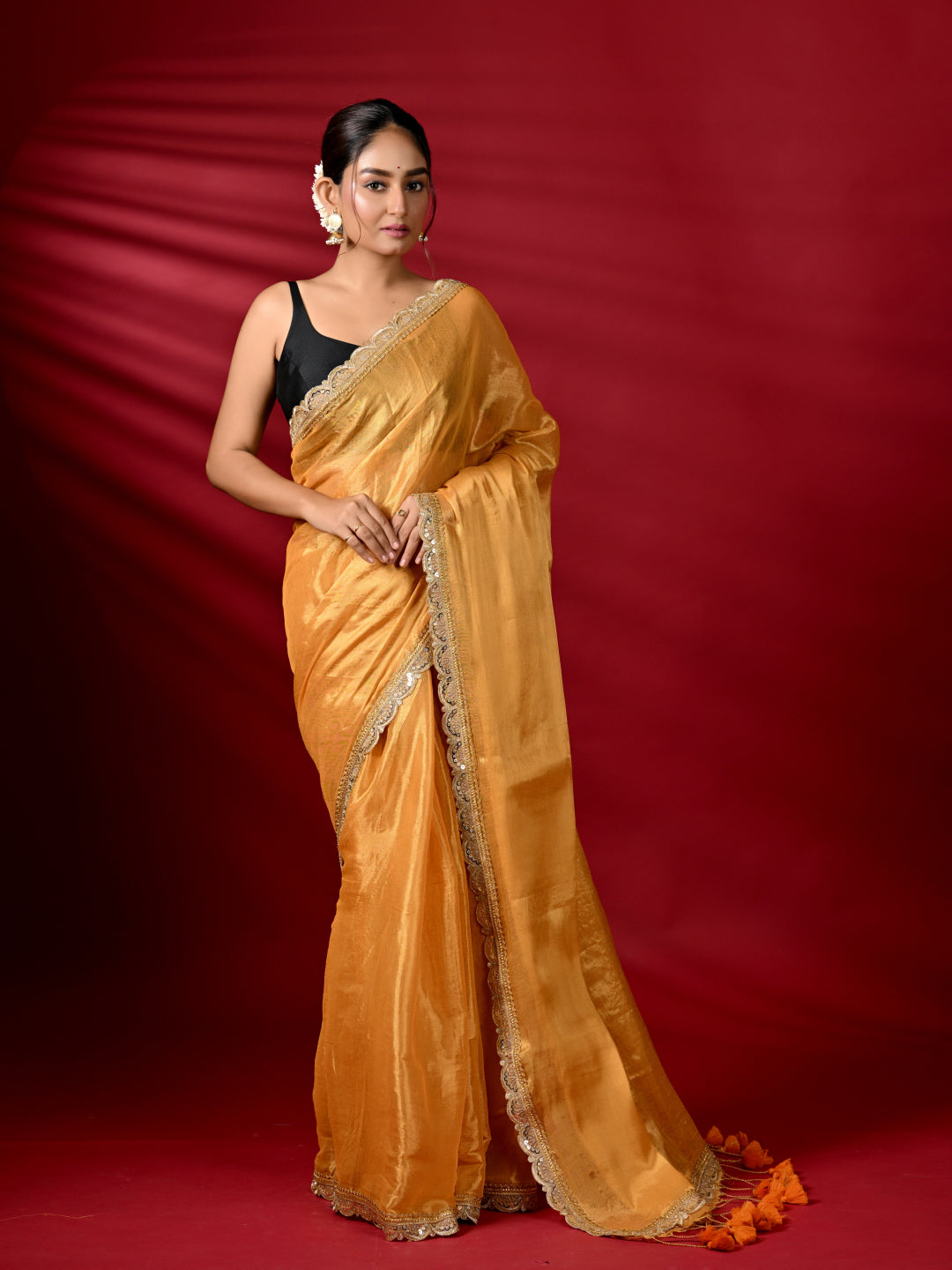 Yellow Zari Tissue Saree