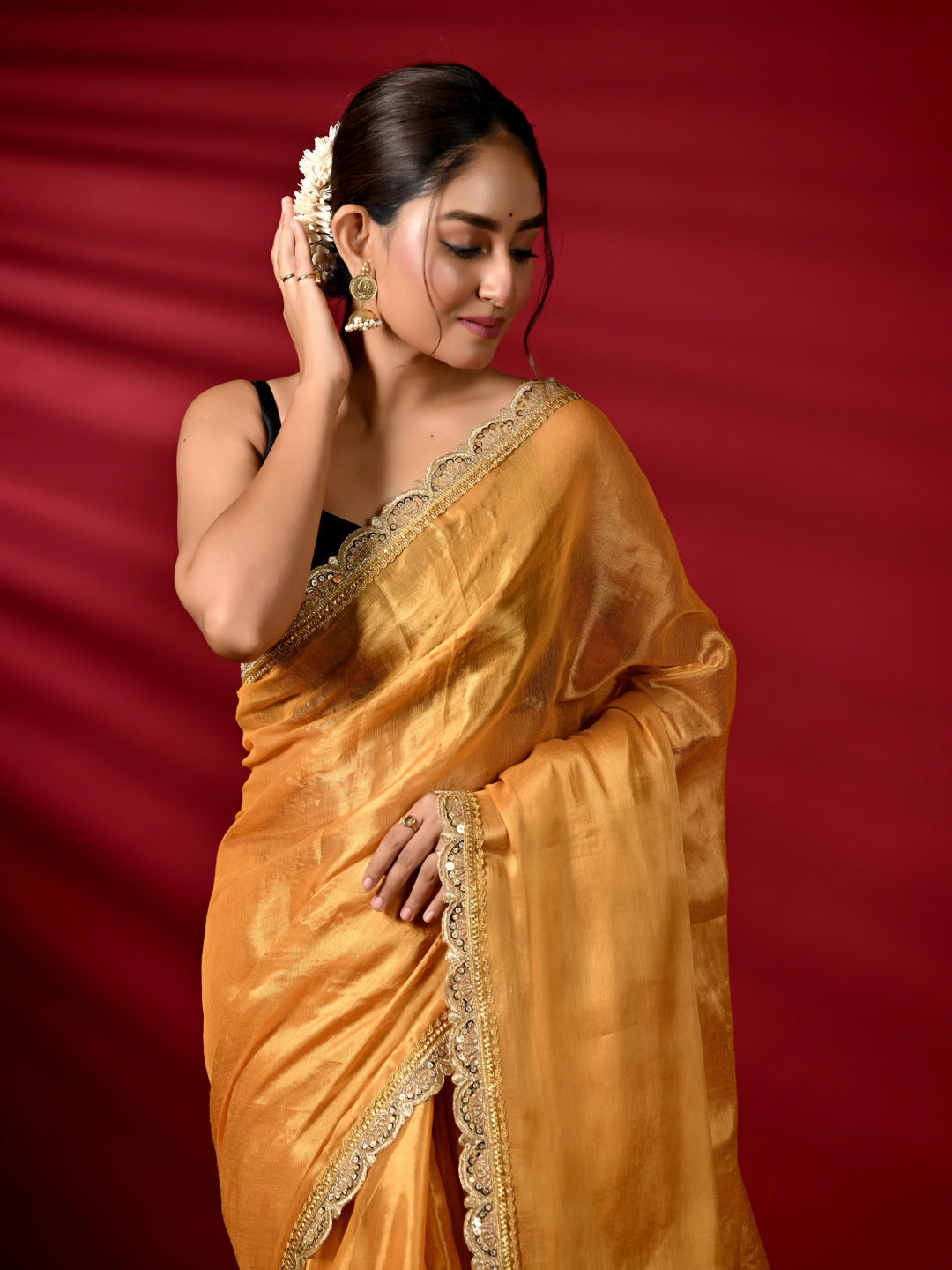 Yellow Zari Tissue Saree