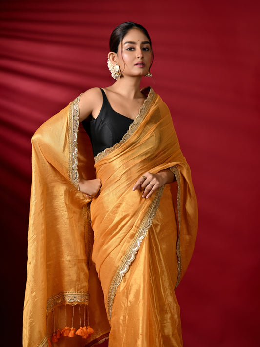 Yellow Zari Tissue Saree