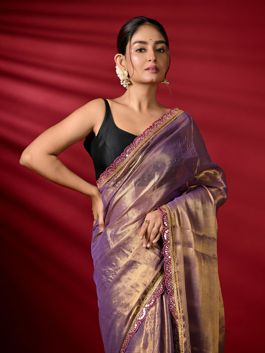 Purple Zari Tissue Saree