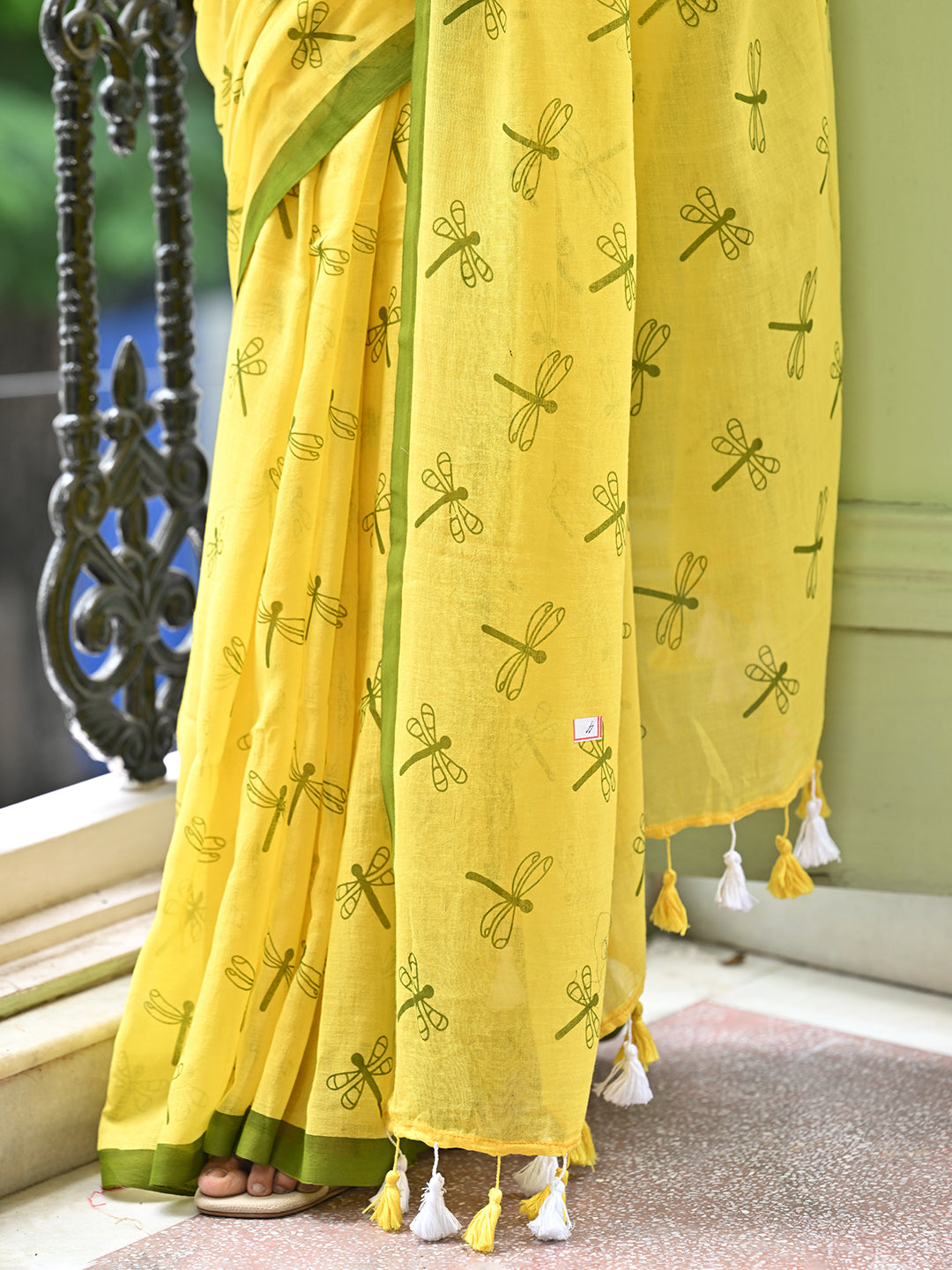 Yellow Mulmul Cotton Saree