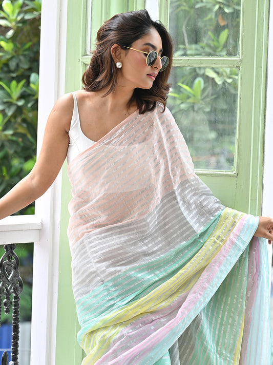 Multicolored Mulmul Cotton Saree