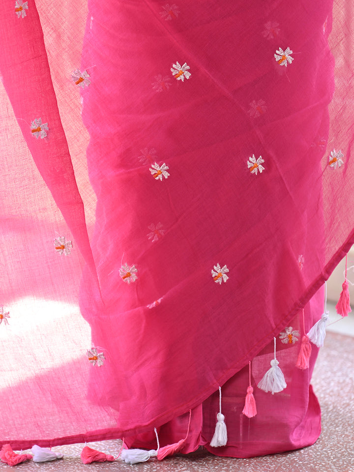 Pink Mulmul Cotton Saree