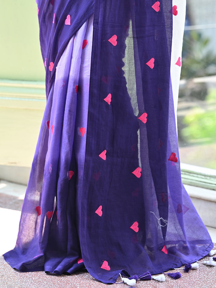 Pink Heart Love Mulmul Cotton Saree