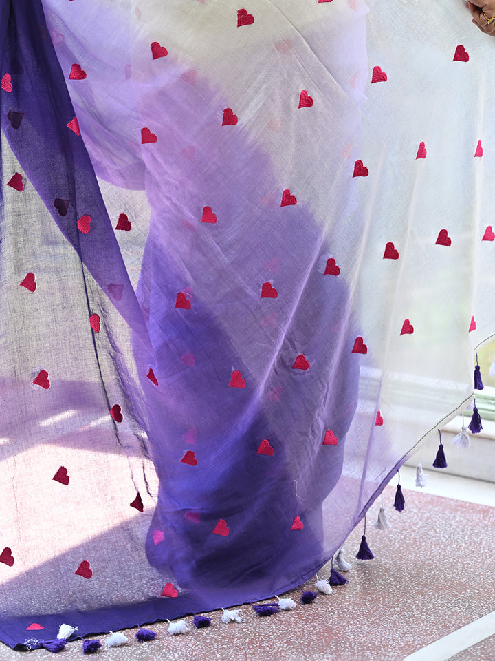 Pink Heart Love Mulmul Cotton Saree