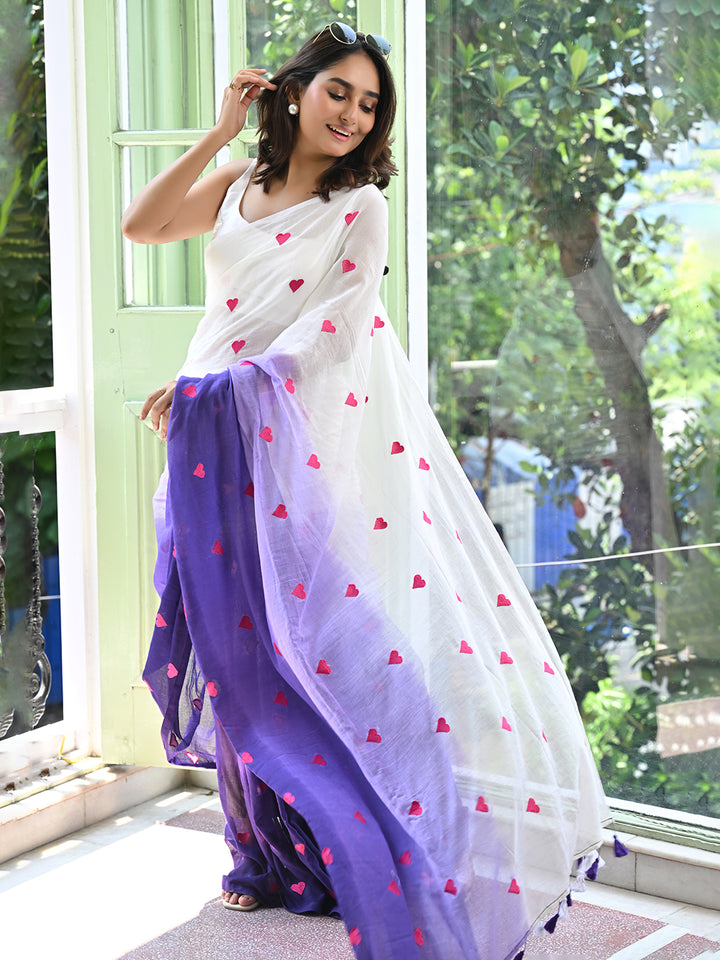 Pink Heart Love Mulmul Cotton Saree